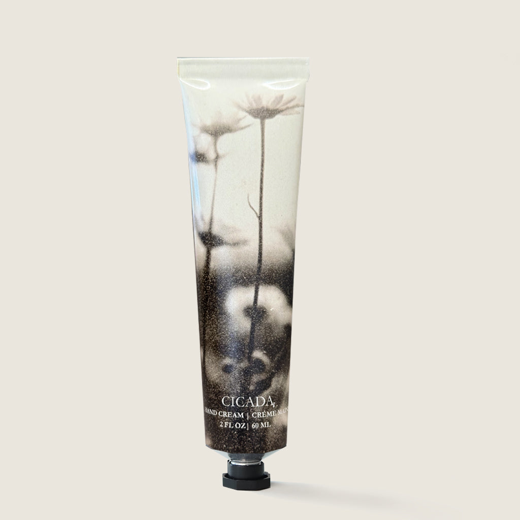 No 08 Hand Cream Tube featuring black and white floral image on tube